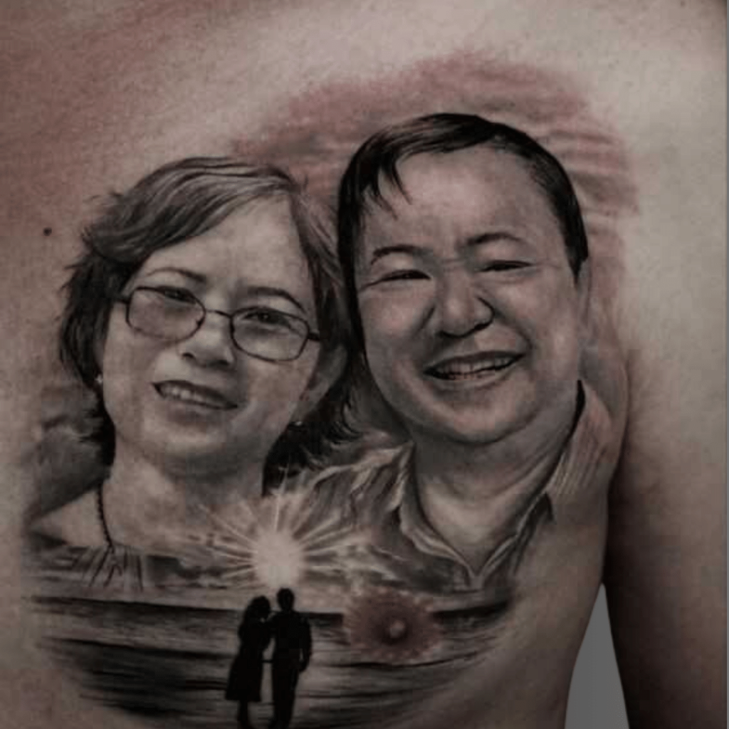 Mom and Dad Portrait Tattoo Idea